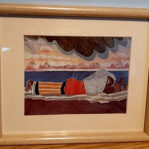 African American Art Print / THE BLUE NILE by Palmer Hayden / Framed 8 x 10"